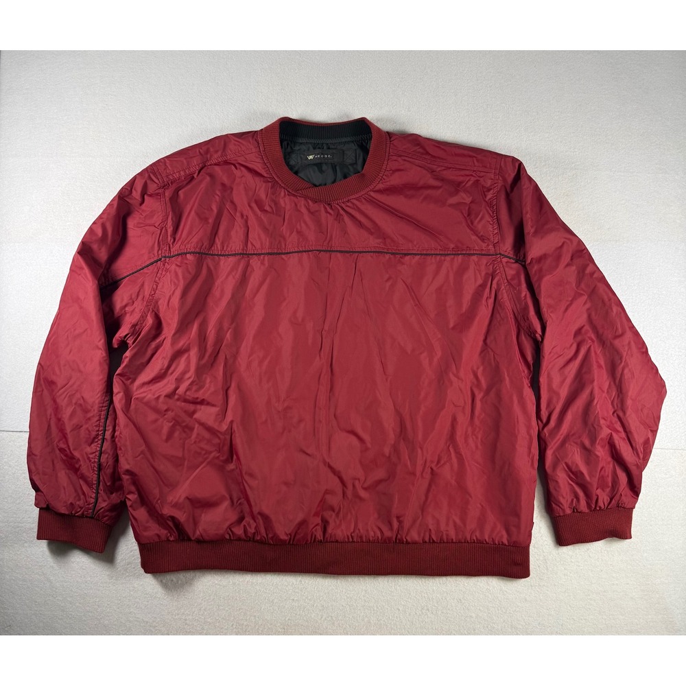 Wedge Golf Pullover Windbreaker Mens XL Red Crew Neck Ribbed Trim Lined Jacket